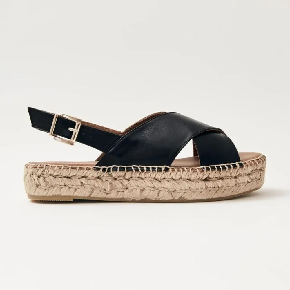 Alohas Crossed Black Leather Espadrilles